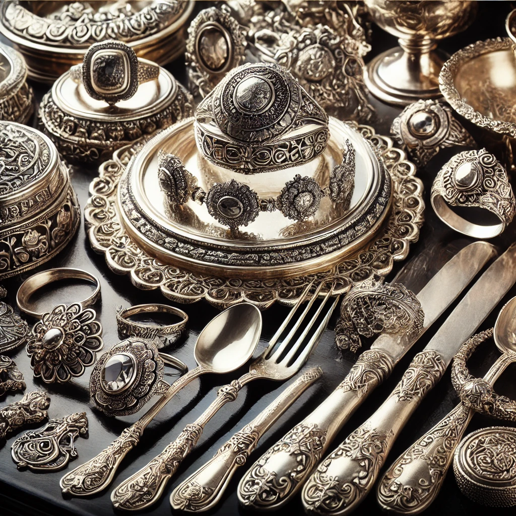 Silver Jewelry and Silverware Antique Silver Pieces