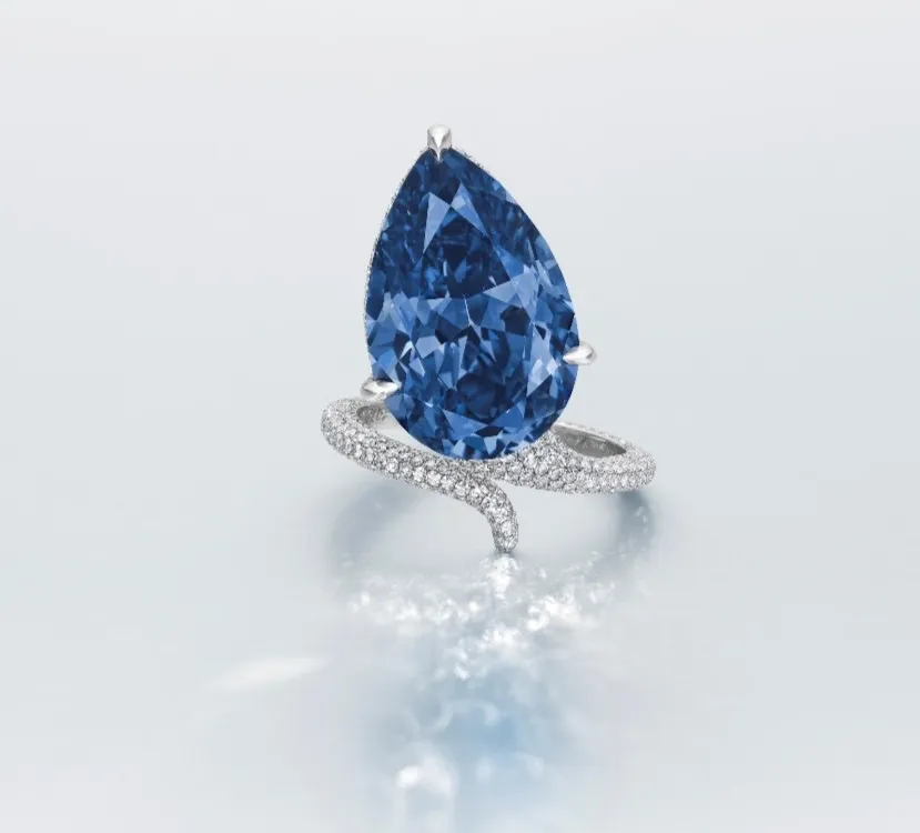 The 9.51 carat Mellon Blue Fancy Vivid Blue pear shaped cut diamond