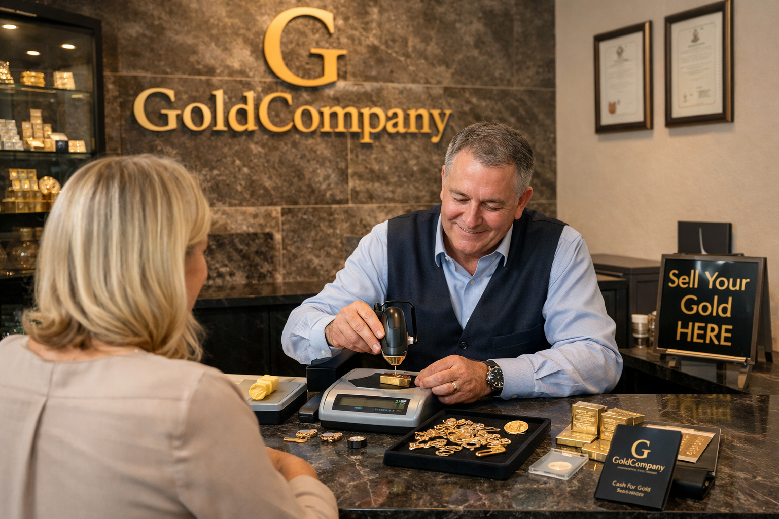 Gold testing at GoldCompany office